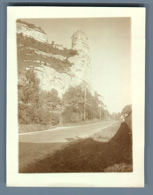 France, Orival [Seine-Maritime], Rocher sur la route  Vintage silver print.  T