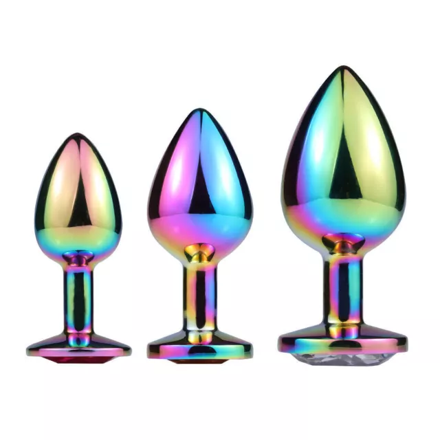 3Pcs Anal-Sex-Butt-Plug-Colorful-Jewel-Metal-Stainless-Steel-Toy-For-Women-Men