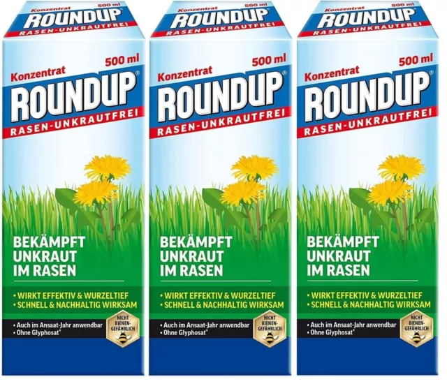 3 x Herbicide Gazon Désherbant Roundup Pelouse Jardin Mauvaise Herbe 500 ml