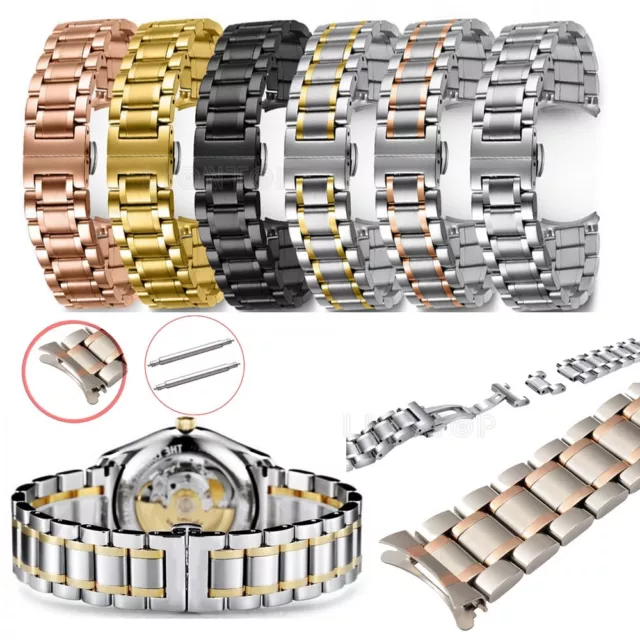 Curved End Stainless Steel Solid Links Bracelet Watch Band Strap 18/20/22/24mm