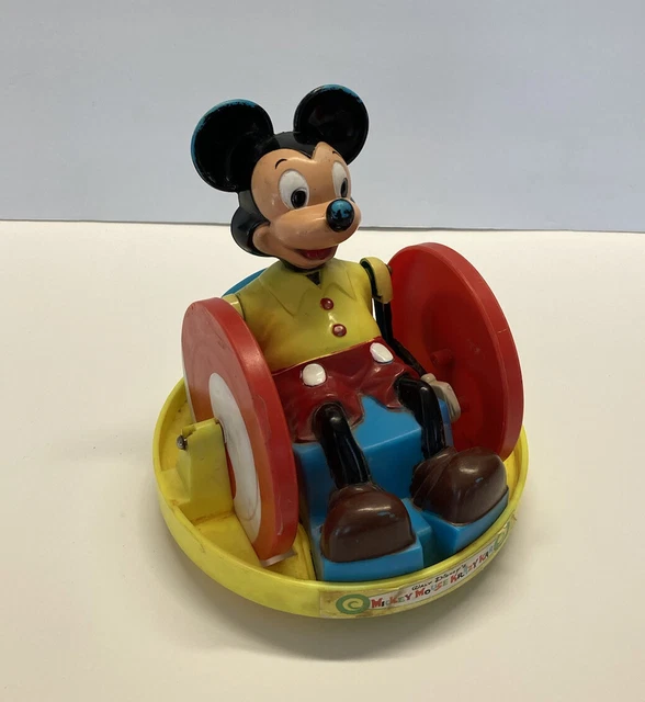 Vintage Walt Disney Plastic Mickey Mouse Krazy Kar 6 Inch Wheeled Figurine
