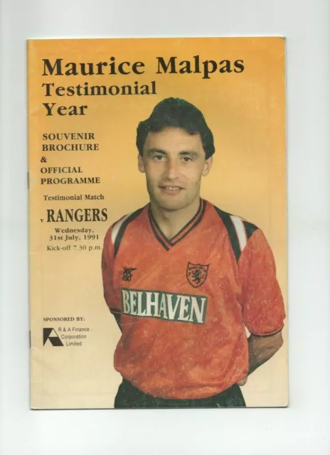 Dundee United V Rangers programme Maurice Malpas Testimonial July 1991. VGC