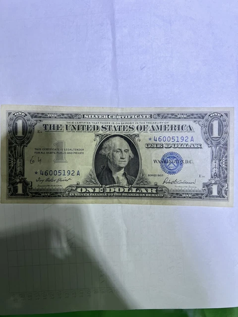 1957 $1 Dollar Bill Silver Certificate STAR Note Blue Seal Washington D.C.