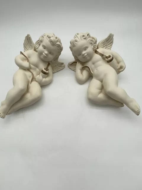Alexander Backer Vintage Chalk ware Cupid Cherubs 13" Lot Of 2