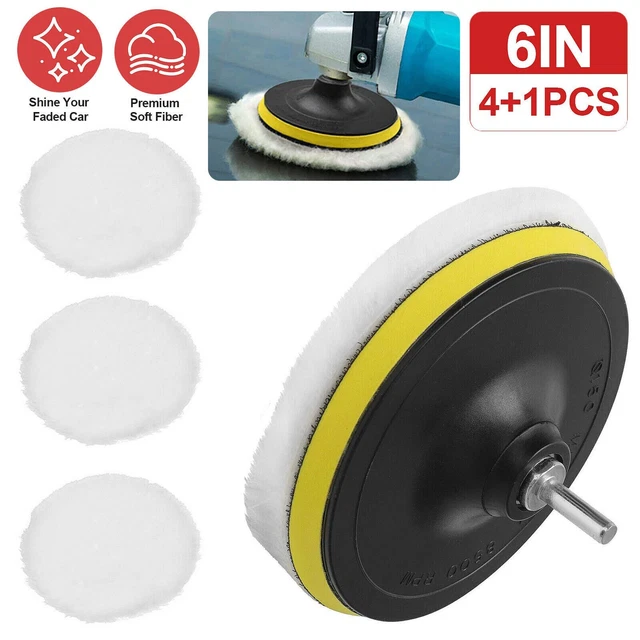 5PCS 6" Buffing Polishing Pads Wool Wheel Mop Set For Car Polisher Drill Adatper