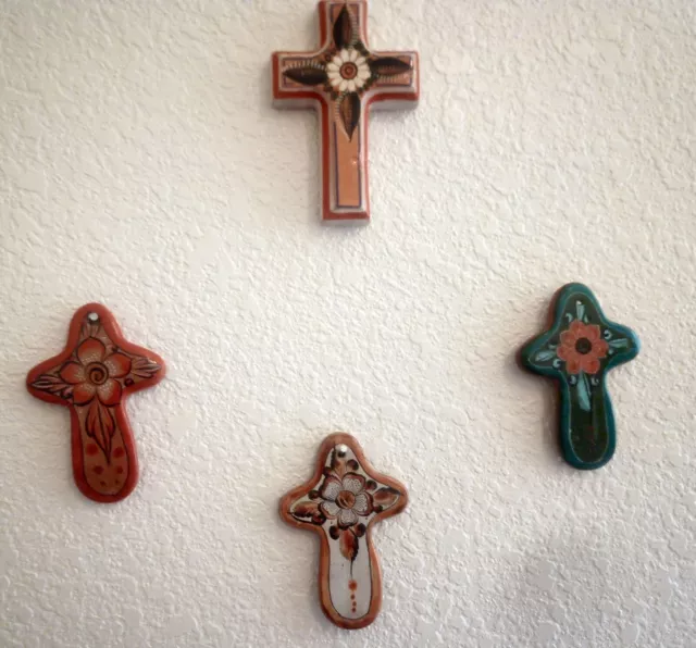 set of 4 small brunido  ceramic crosses hand painted design