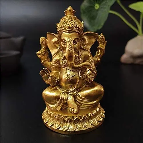 YODOOLTLY Gold Lord Ganesha Statues- Hindu Elephant God Statue Resin Sculpture