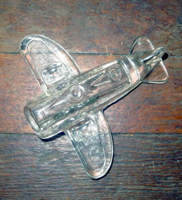 1940S Wwii Us Army Bomber Airplane Candy Container Glass Figural Vintage Label