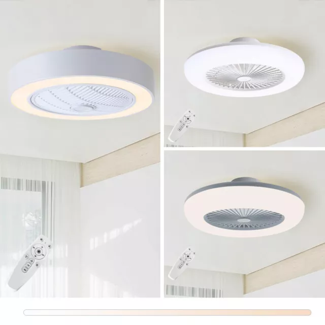 Large Round Ceiling Fan Light LED Dimmable Flush Mount Chandelier Lamp w/ Remote