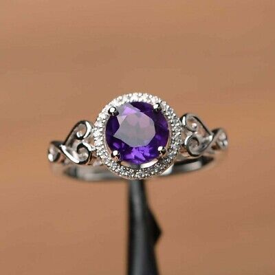 2.0CT Round Cut Simulated Amethyst Diamond Engagement Ring 14K White Gold Plated