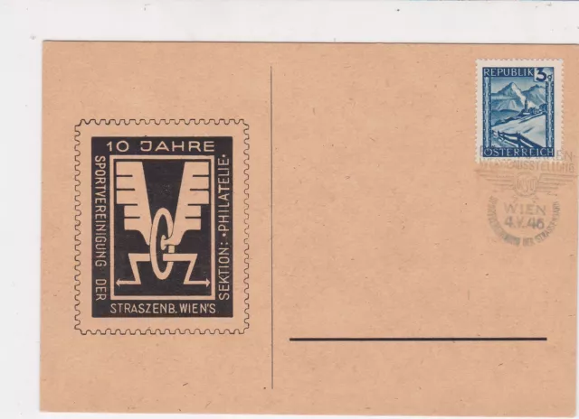 Austria 1946 Celeb Sports Association Wings Slogan Cancel Stamps Card Ref 23385