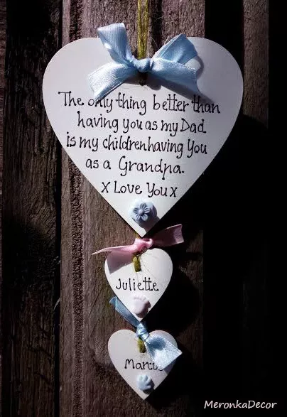 Grandpa gift Personalised Father Heart- Handmade gift WITH 2 HEARTS 10 cm