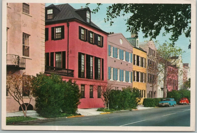 Vintage Postcard Rainbow Row East Bay Street Charleston South Carolina