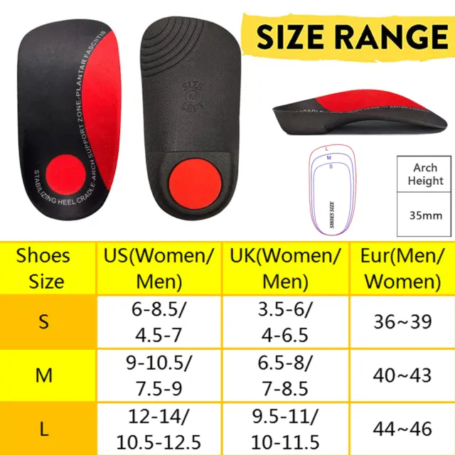 3/4 Orthotic Shoe Insoles Inserts High Arch Support Flat Feet Plantar Fasciitis 2