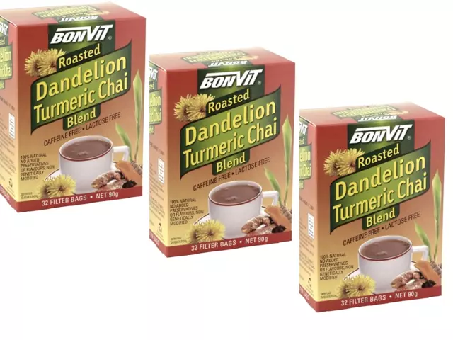 3 x 32 tea bags BONVIT Roasted Dandelion Turmeric Chai Blend ( 96 tbags )