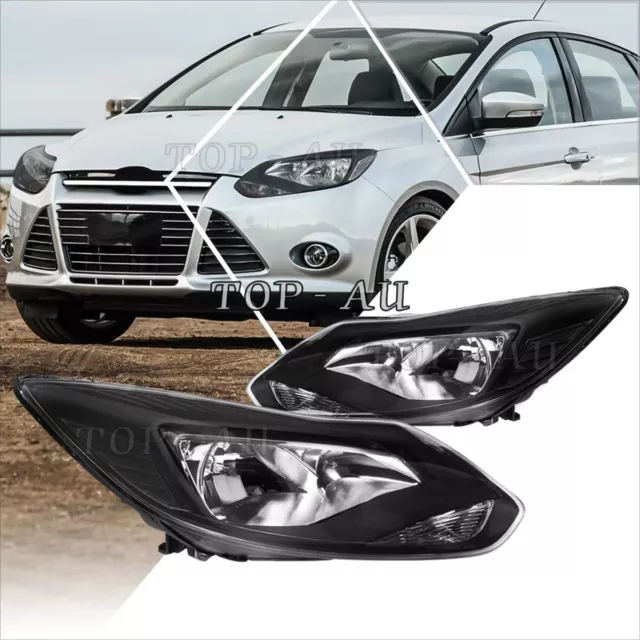 Pair Head Light For Ford Focus 2011~2015 LW With Bulbs Left+Right Black Halogen