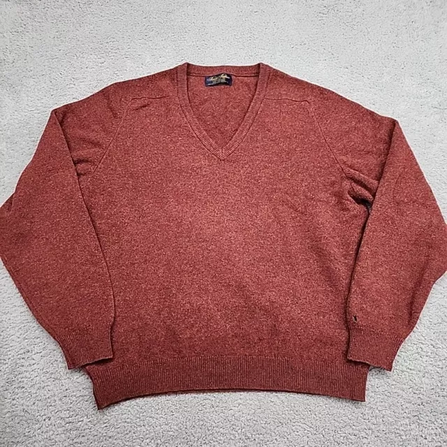 Brooks Brothers Sweater Mens Large Red Brown V Neck Pure Lambswool Long Sleeve