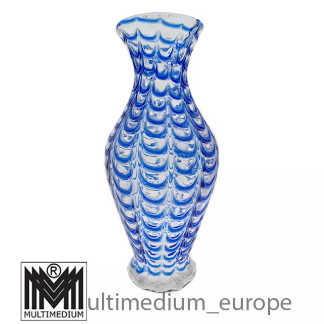 Große Murano Seguso Glas Vase Fenicio Fratelli Toso AVeM Girlanden Volant Blau