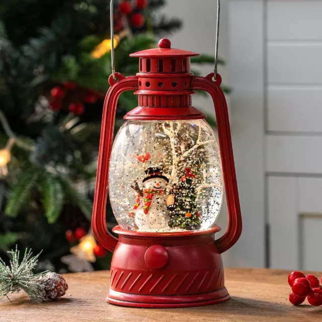 Christmas Snow Globe Lantern 9", Battery Operated Lighted Swirling Glitter Lante