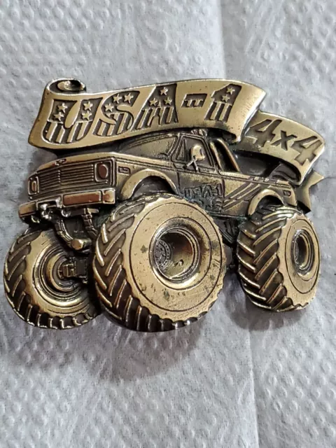 Vintage 1984 USA - 1 Monster Truck 4 x 4 Belt Buckle Brass Very Rare USA made