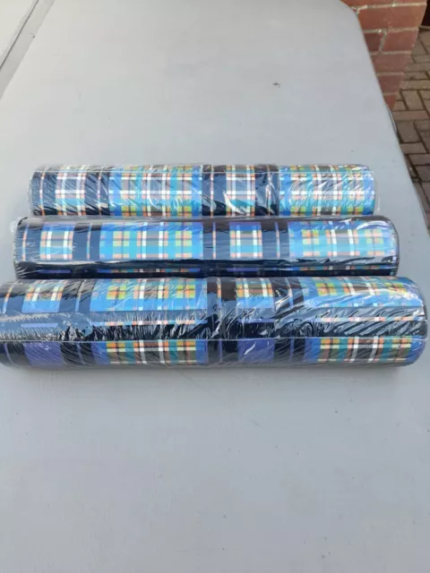 Designers Guild Chennai Cobalt Flock Tartan Wallpaper New 3 x Rolls