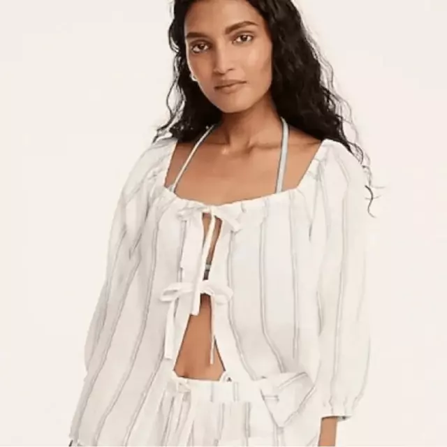 J. Crew Tie-front lyocell cotton linen blend beach swim cover up top blouse -S