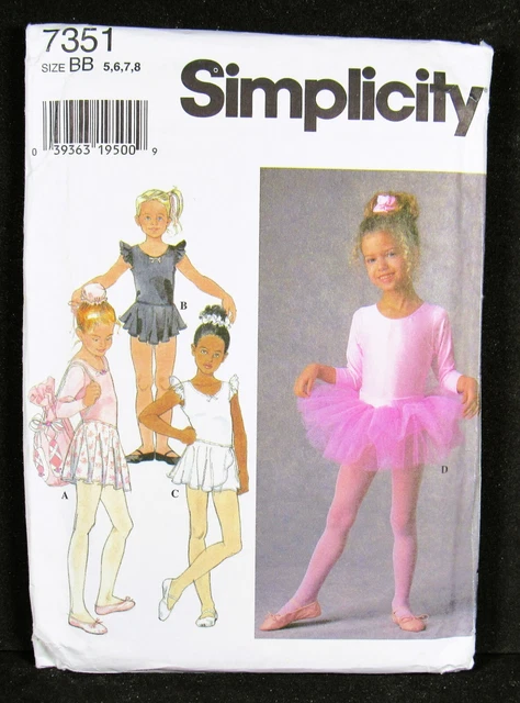 Simplicity 7351 Child's Leotards, Skirts, TuTu, Bag Size 5 6 7 8 Ballerina Uncut