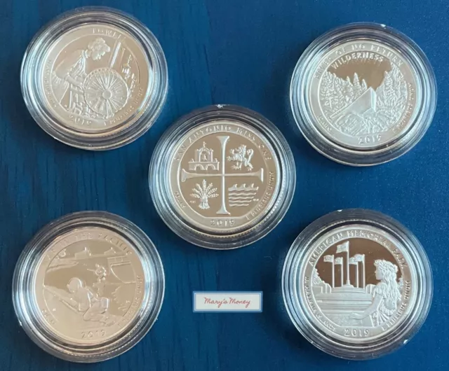 2019 S Silver NATIONAL Parks Silver quarter 5 coin set ATB Proof .999