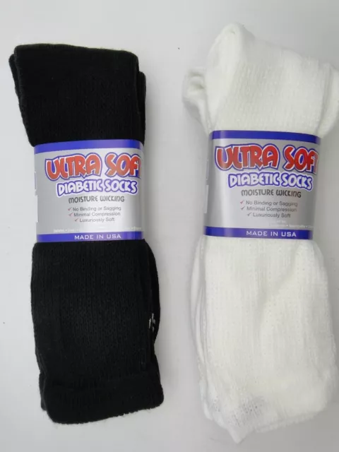 4pr Mens Ultra Soft loose fit top Diabetic Crew Socks Black or White 13-15