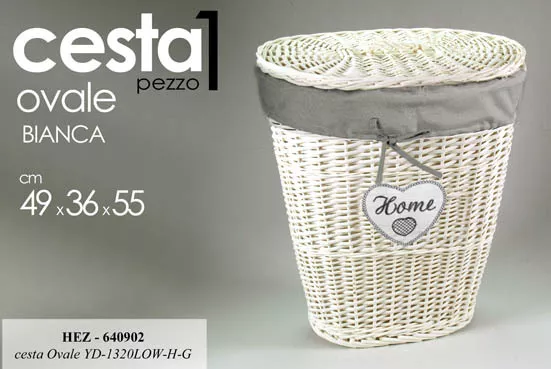 Cesta In Vimini Ovale Porta Biancheria Home Bianca H55*L49*P36 Cm Hez-640902