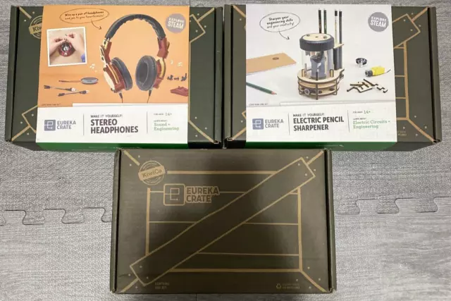 ***(Lot of 3) Kiwi Co Eureka Crates-Trasketball, Stereo Headphones, and more