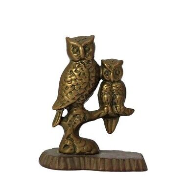 Vintage Owl Solid Brass Statue Family Figurine Sculpture Decorative Ornament