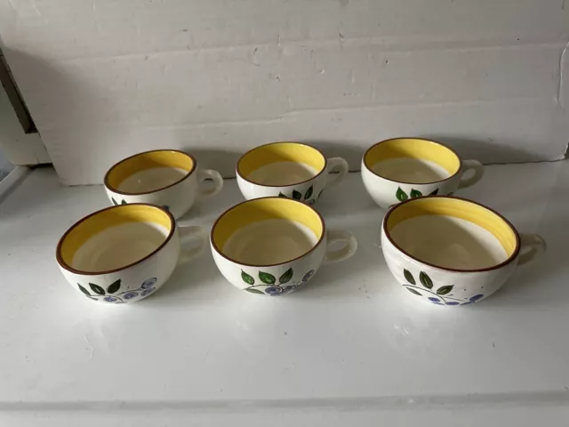 6 Vintage Stangl Pottery Coffee Tea Cups Blueberry Pattern FINE No Saucers