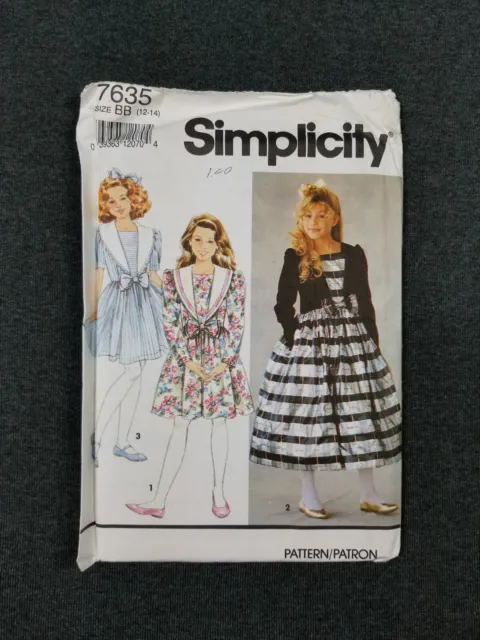 Simplicity Pattern #7635 ~ Girls Dress in Two Lengths ~ Girls 12-14 ~ FF/UC