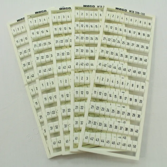 5 Wago White Colored Terminal Block Marker Cards 1-to-50 Horizontal WSB 209-566