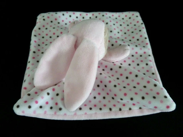Dc3- Doudou Plat Lapin Rose Blanc Beige Pois Marron Carre -  Etat Neuf * 2