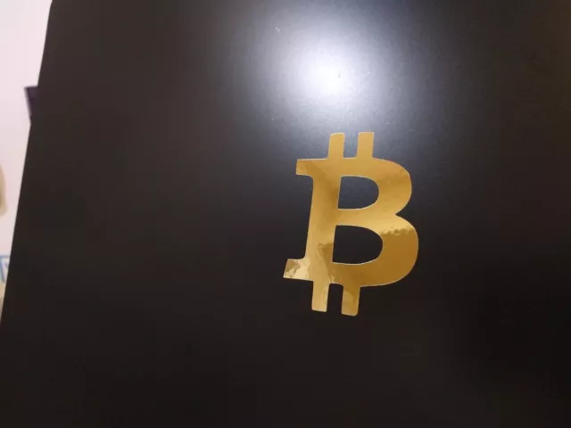 4 pack - Bitcoin Logo Vinyl Decal Sticker Gold Chrome 2" x 2" 1/2