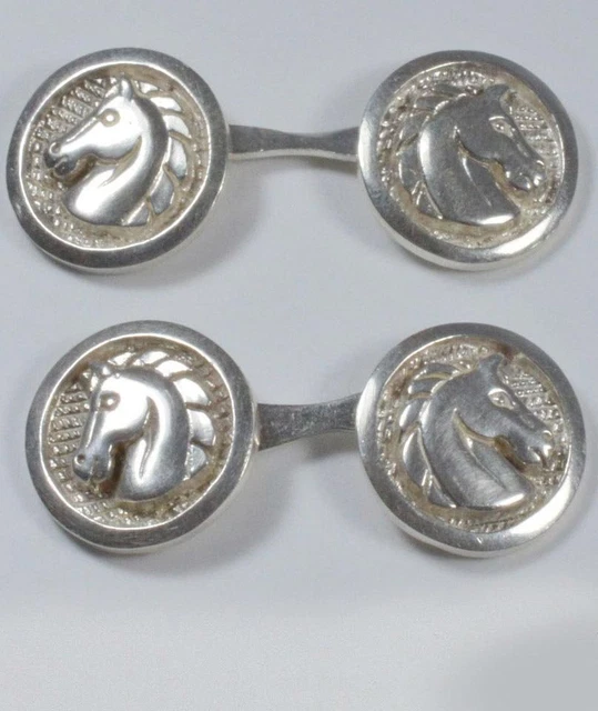 Handgefertigte Manschettenknöpfe mit Pferdekopf aus Sterlingsilber Titel 925 Luc