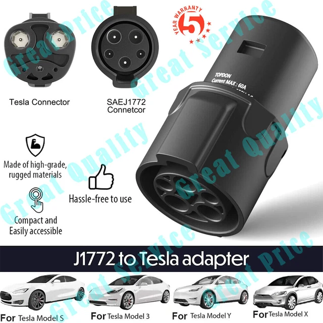 For J1772 to Tesla Charging Adapter 60A 250V AC For Model 3 X S Y SAE EV Charger