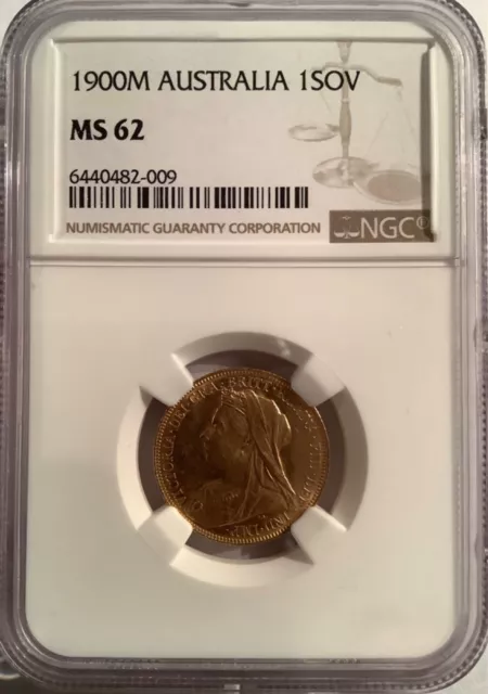 1900 M Sovereign, Australia Gold, Queen Victoria, NGC MS 62
