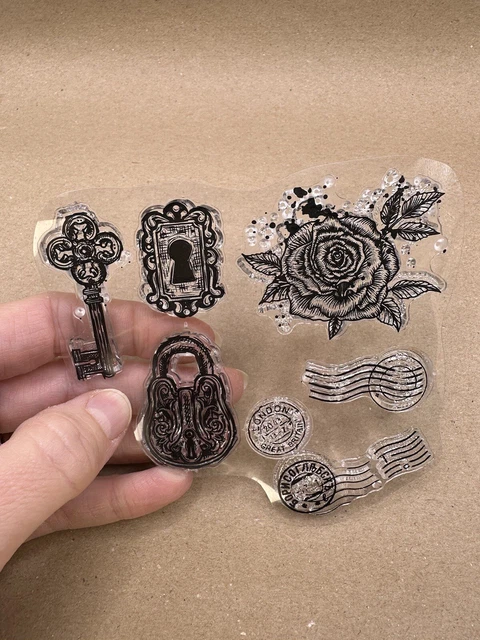 Lock Key Mail Victorian Rose Watch Rubber Stamp (No Block) Scrapbook Card Making