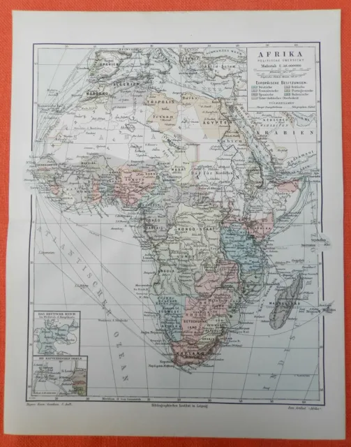 POLITISCHE ÜBERSICHT AFRIKA KOLONIEN DOA Kamerun Historische Landkarte 1899