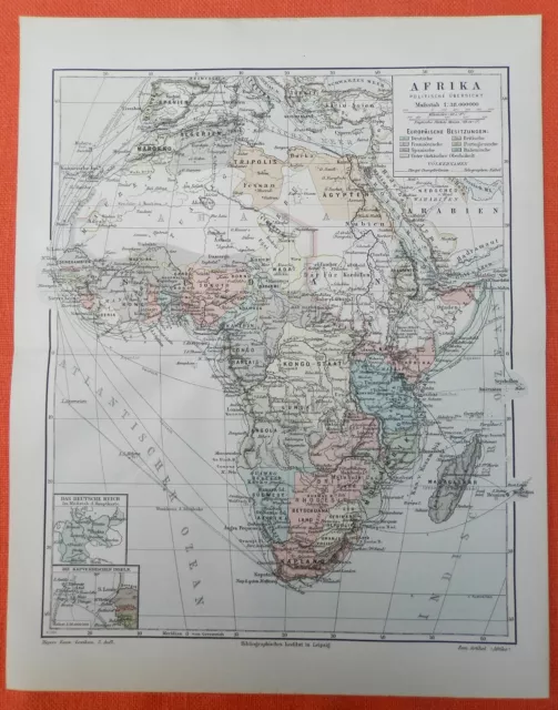 POLITISCHE ÜBERSICHT AFRIKA KOLONIEN DOA Kamerun Historische Landkarte 1899