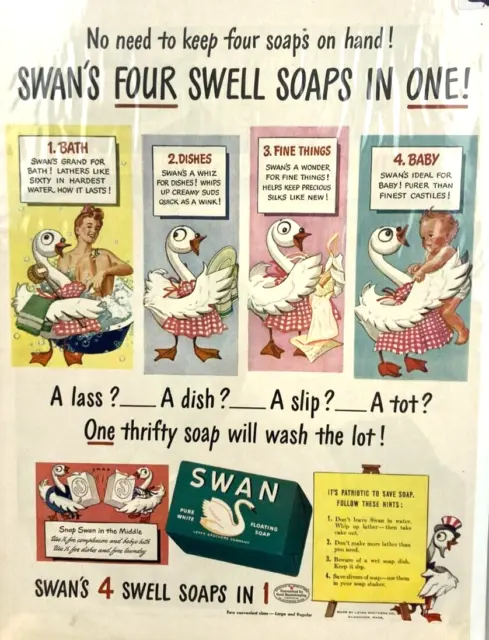 Vintage Swan Four Swell Soaps om One   1945 Magazine Print Ad I107