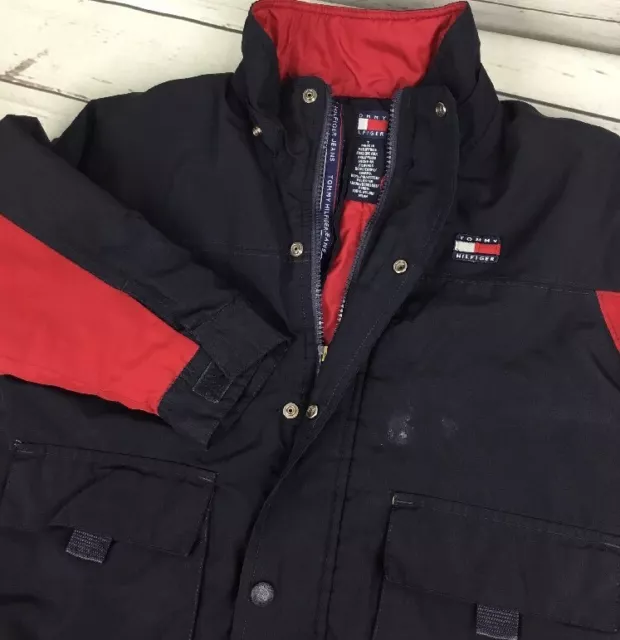 Vintage Tommy Hilfiger Jacket Full Zip Color Block Flag Logo Spell Out Kids Sz 7