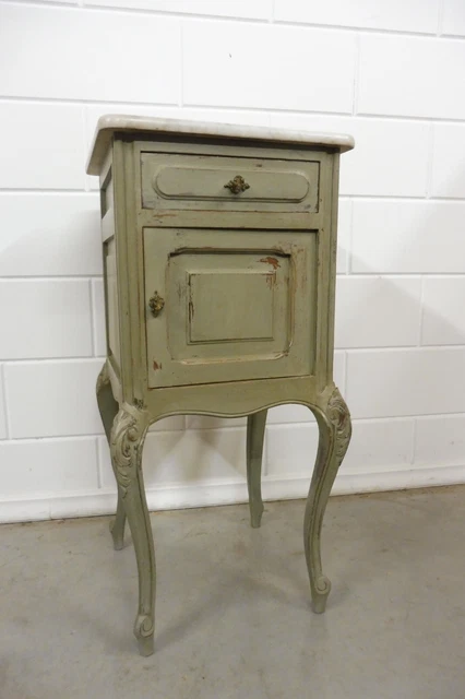 antique french bedside table nightstand shabby chic Louis XV Style marble top