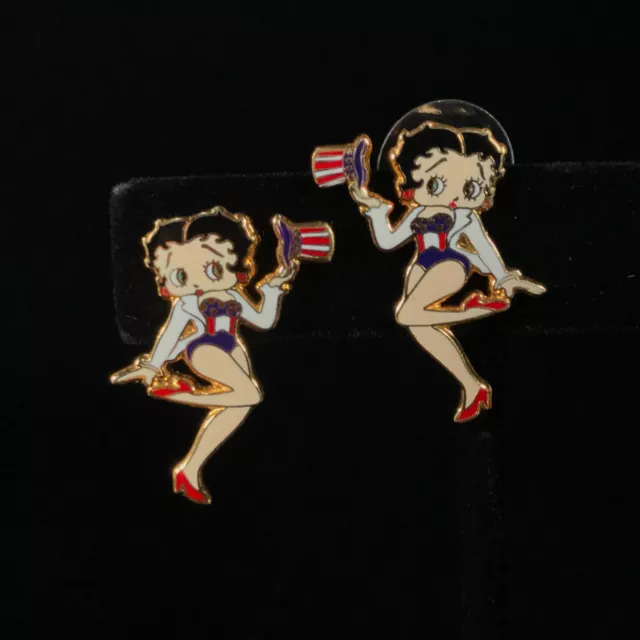 Betty Boop Earrings Enamel Goldtone Metal Patriotic USA Official KFS/FS Hearst