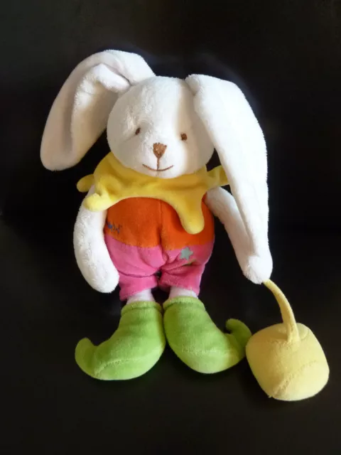 *. DOUDOU PELUCHE BABY NAT  babynat' LAPIN ROSE ORANGE BALLE JAUNE GRELOT TTBE