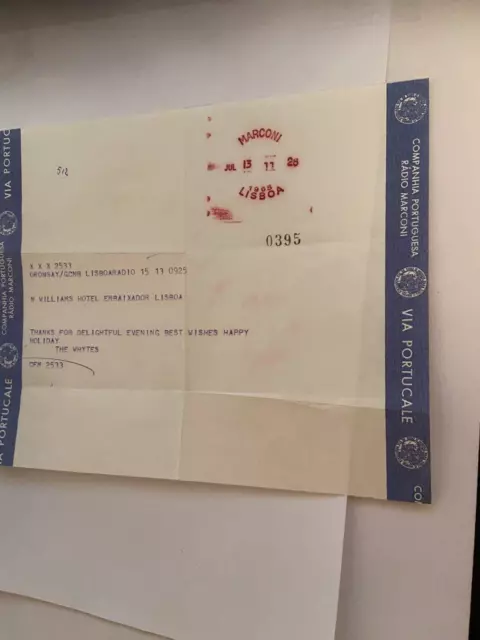 P&O Oronsay. Radio Marconigram 1965. Telegram. Lisbon. Marconi.