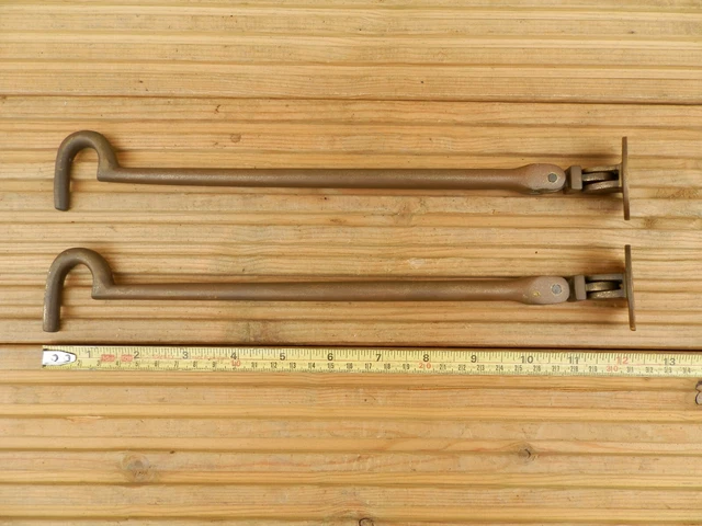 Pair Vintage 1930's 12" Long Brass Door Hook Stay Bar Latch ~ Free UK Post